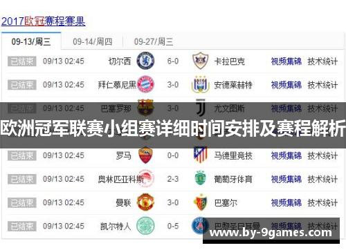 欧洲冠军联赛小组赛详细时间安排及赛程解析